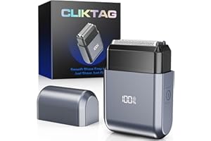 CLIKTAG Mini Electric Foil Shaver for Men - Portable Travel Electric Razor for Face, IPX7 Waterproof, USB-C Rechargeable, LED Display, 3 Floating Blades, Wet/Dry for Travel & Home