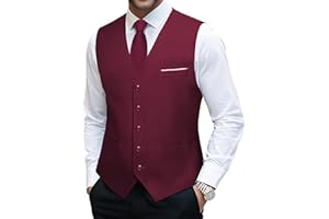 YOHOWA Men's Formal Suit Vest and Tie Set Business Casual Waistcoat Solid Colors Wedding Western Tuxedo Vest V-Neck
