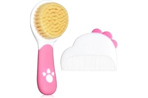 LANBANG Baby Hair Brush and Comb Set, Soft Bristles Cradle Cap Brush for Newborns, Toddlers, Baby Registry Gift (Rose Red)