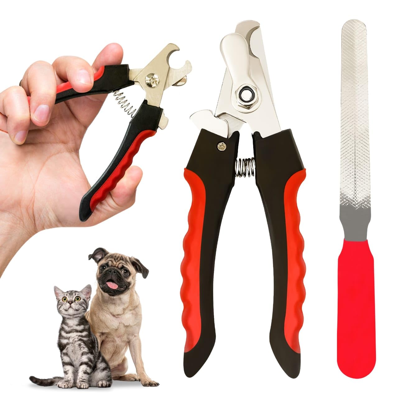 FATASH Pet Nail Clipper with Safety Lock & Free Nail File, Stainless Steel Heavy Duty Professional Grooming Tool for Dogs Cats Small to Medium Breeds, Non-Slip Rubber Handle for Secure Grip - B