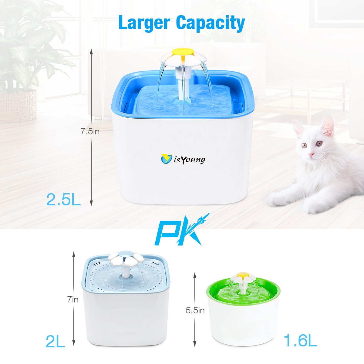 isYoung Pet Water Fountain, Upgraded 2.5L Cat/Dog Pet Drinking Fountain Automatic Pet Water Dispenser with 3 Different Water Flow Settings and Beautiful Flower Design, Super Quiet and Hygienic