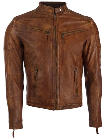 Aviatrix Herren Echtleder Biker Jacke mit Seitenstich und Schulter Detail (VO3W)