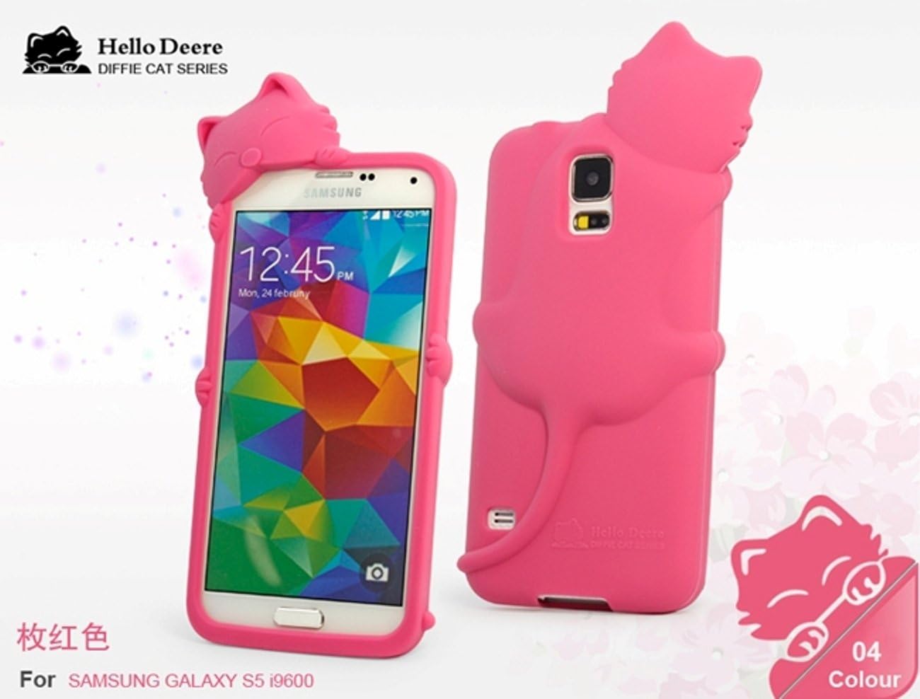 "Hello Deere" Lovely 3D Cat Cartoon Soft Shell Case with Earphone Jack Dust Cover for Samsung Galaxy i9600 S5 - (Red HD-DFM-S5-1)