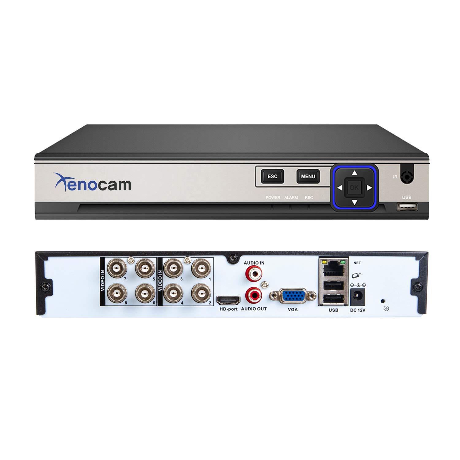 Xenocam 8CH 5M-N/1080N Full High Definition Hybrid for AHD/TVI/CVI/Analog/IP DVR H.265 CCTV Video Recorder P2P Remote Phone Monitoring for Home Security Surveillance System Camera (NO HDD)