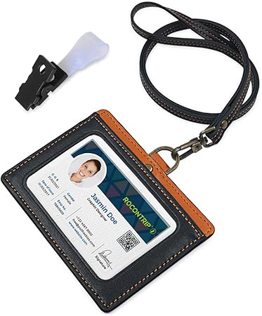 Amazon Co Jp ネームホルダー Pu革 Idカードホルダー 両面用 横型 社員証 名札 定期入れ パスケース ネックストラップ ２ポケット 黒 黄 シューズ バッグ