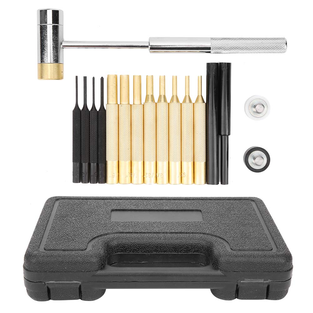 Hyuduo 17Pcs Gunsmith Punch Set with Double Faced Hammer, Brass Stainless Steel Punches for Gunsmithing Maintenance Long Service Life Tool