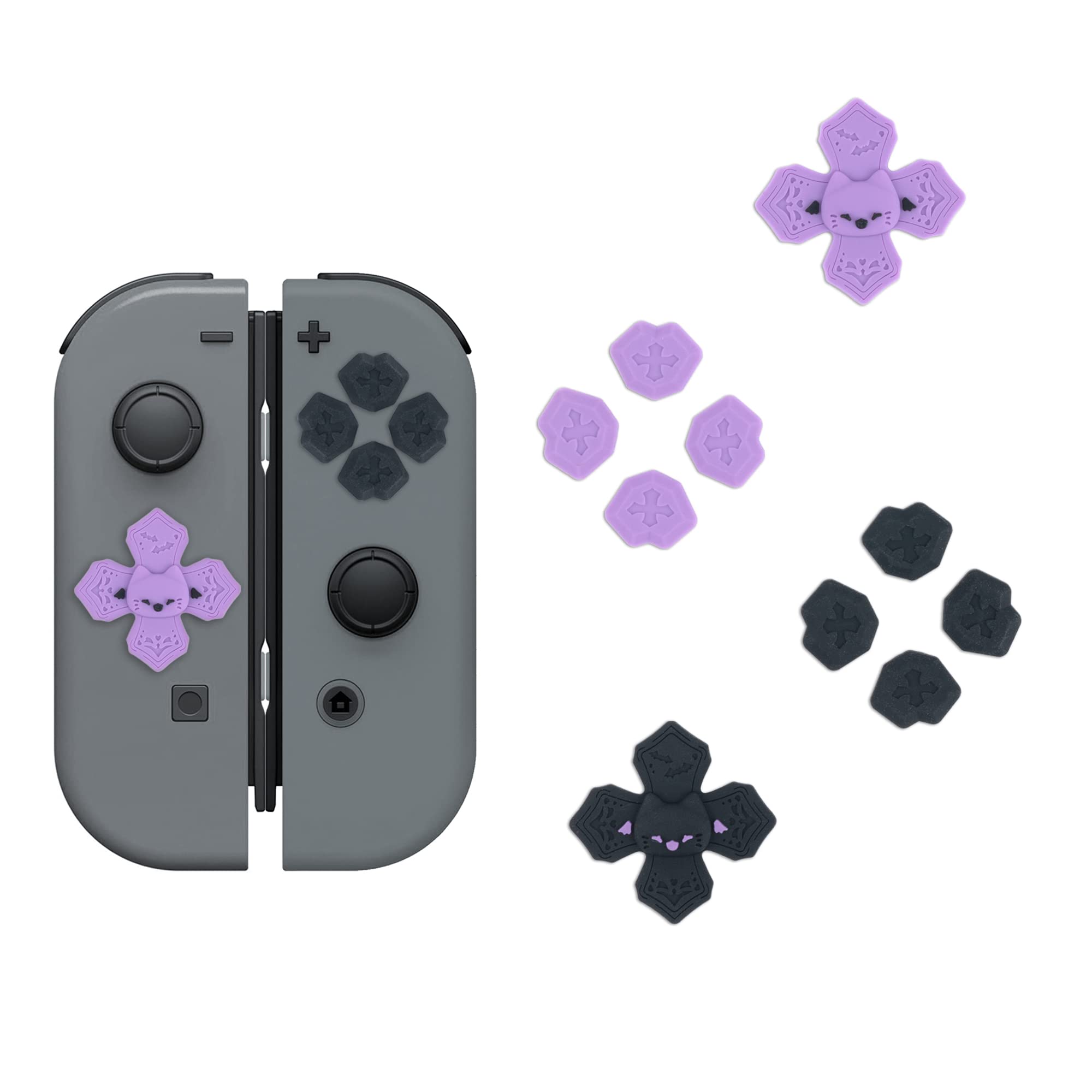 GeekShare Silicone Pastel Cross D-Pad Button Caps Set - ABXY Key Buttons Sticker Compatible with Switch/OLED Joy-Con (Spooky Cat)
