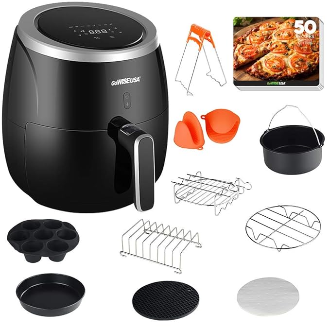 GoWISE USA 5.3Quart Air Fryer with Accessories, 10 Piece, 8 Cooking