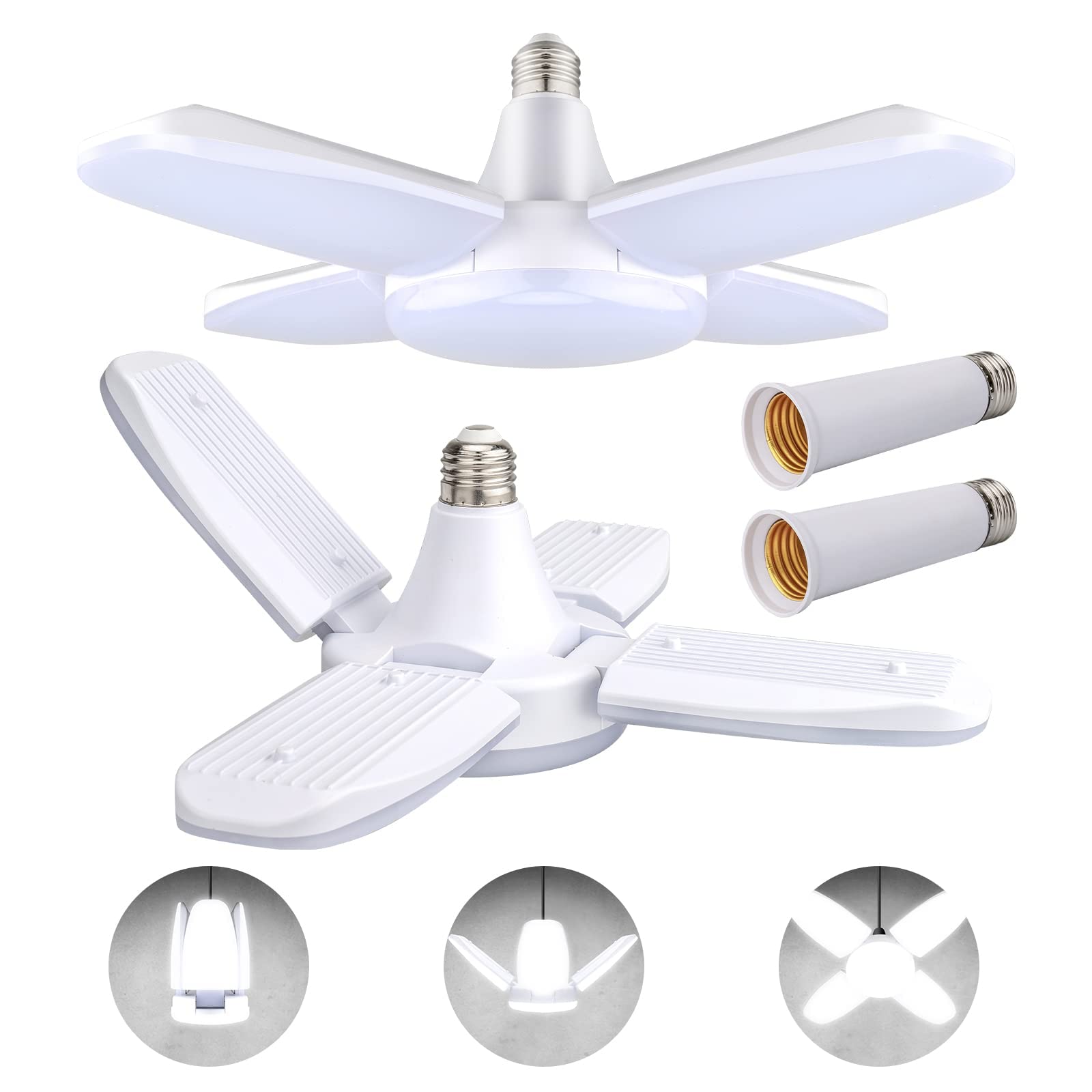 Photo 1 of Coomoors LED Garage Lights 2 Pack, 80W LED Shop Light Adjustable 4 Foot Ceiling Light, 6500k 8000LM Deformable E26/E27 Garage Lights Ceiling Led Daylight for Shop, Basement, Workshop, High Bay Light