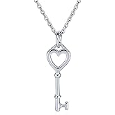 Bling Jewelry Simple Romantic Key to Your Heart Open Heart Key Necklace Pendant For Women Teens Girlfriend Yellow 14K Gold Plated .925 Sterling Silver