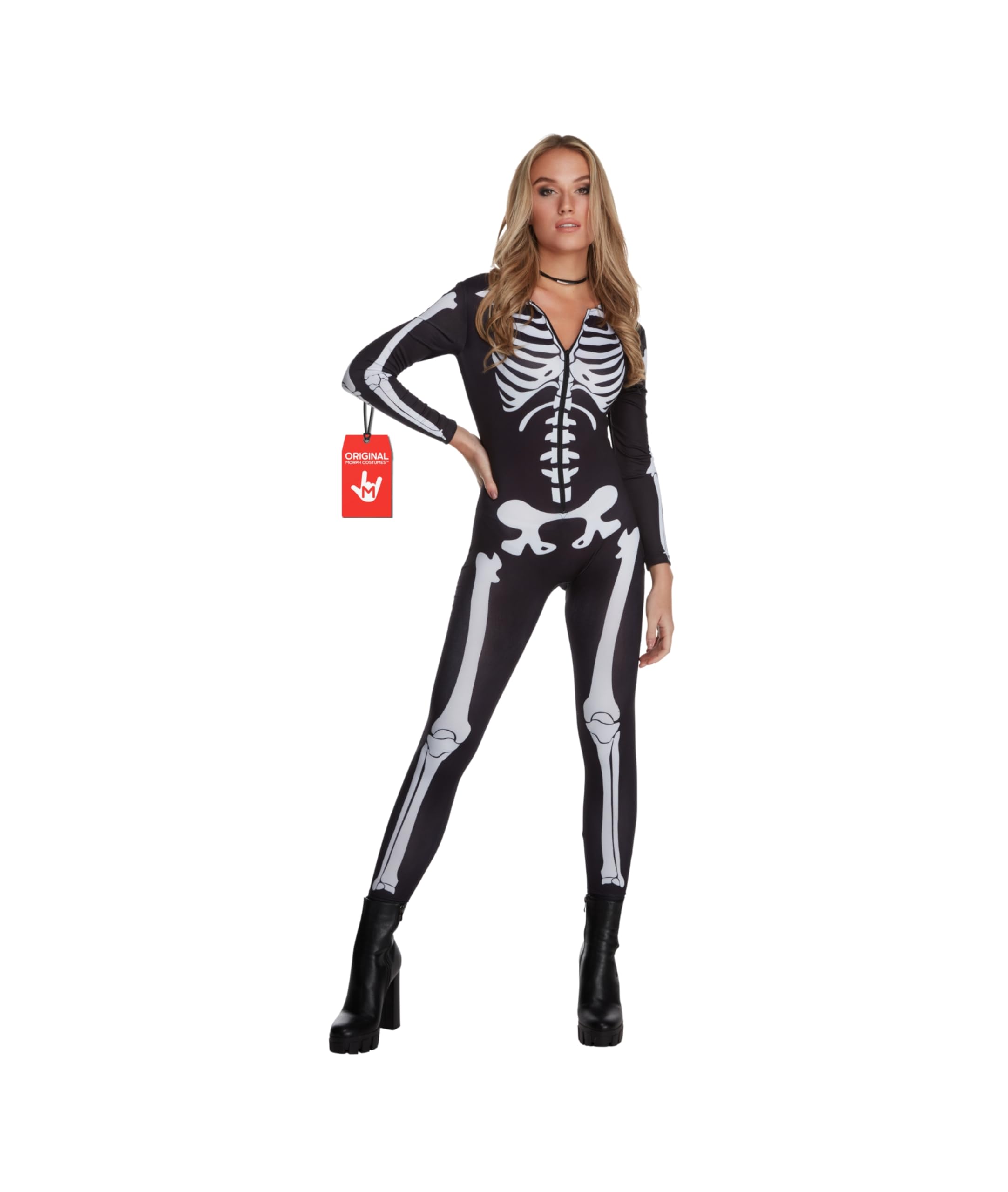 Morph Women's Skeleton Bodysuit Halloween Costume, Adult Size L