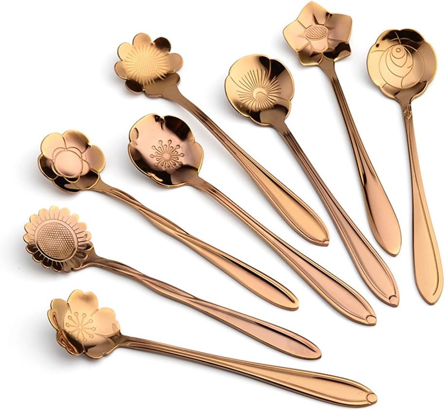 Faraw 8pcs Coffee Spoon,Creative Stainless Steel Flower Shape Spoon Tableware for Sugar/Cake/Dessert/Ice Cream