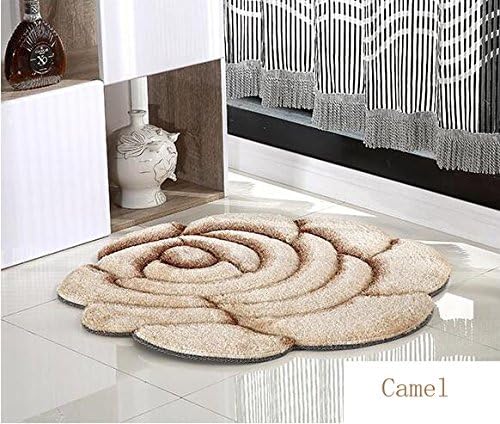 Rose Rug Living Room Carpet 3D Flower Doormat Bedroom Decorate (70cmX70cm, Camel)