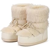 QLR Women's Faux Fur Snow Boots for Women Warm Winter Fluffy Boots Fuzzy Comfortable Shoes