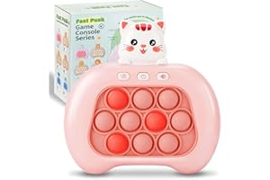 HLXY Fast Push Game Pop Fidget It Toys for Kids, Handheld Game Machine, Squeeze Poppet Sensory Electric Cute Light Up Quick Push Bubble Game, Fidgets Toy for Boys & Girls & Teens（ Pink Cat）