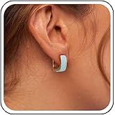 Yheakne Vintage Mint Green Enamel Hoop Earrings Acrylic C Shape Earrings Enamel Open Hoop Earring Green Mint Huggie Earring Jewelry for Women