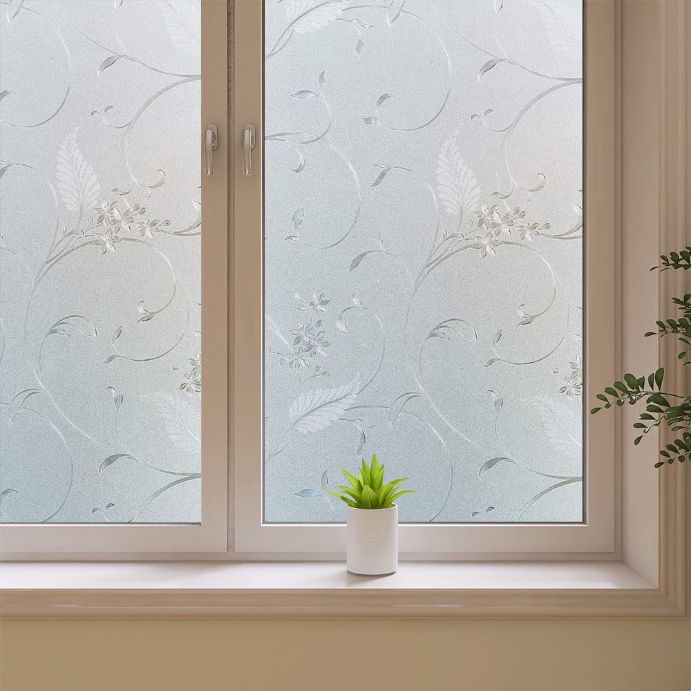 Photo 1 of Frosted Privacy Glass Window Film, Vinyl Decorative Window Decals, Static Clings No-Glue Removable Window Film for Home Bathroom Living Room (17.5 x 78.7 inch)