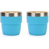 Zenbo 4 oz Espresso/Coffee Cups, Ceramic-Lined Double Wall Vacuum Insulated 18/8 Stainless Steel, Stackable & Dishwasher Safe, Space-Saving, Compatible with Most Espresso & Coffee Makers, 2 Pack