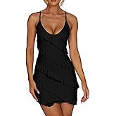 HOCILLE Women's Sexy Bodycon V Neck Sleeveless Spaghetti Strap Mesh Ruched Club Party Mini Short Dress