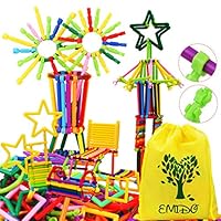 EMIDO 480 Pcs Building Toy Building Blocks Bars Different Shape Educational Construction Engineering Set 3D Puzzle , Interlocking Creative Connecting Kit, A Great STEM Toy for Both Boys and Girls!