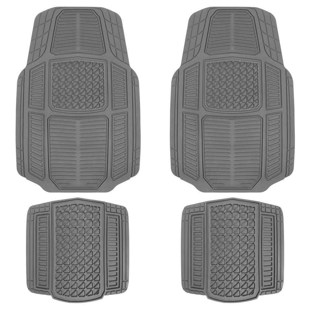 Motor Trend MT824 Gray RuggedEarth Car Rubber Floor Mats for Auto Sedan Truck SUV Van - All Weather Deep-Cut Catch-All Liners