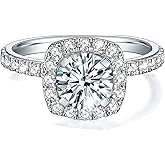 IMOLOVE Solitaire Engagement Rings for Women Halo Ring Promise Rings for her Sterling Silver plated with 18K White Gold Rings for Women 1.64ct D Color VVS1 Clarity Moissanite Size 4-11