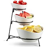 Auch 3 Tier Serving Stand Tiered Oval Bowl Stand with 3 Oval Porcelain Serving Bowl Set with Collapsible Thicker Metal Rack,
