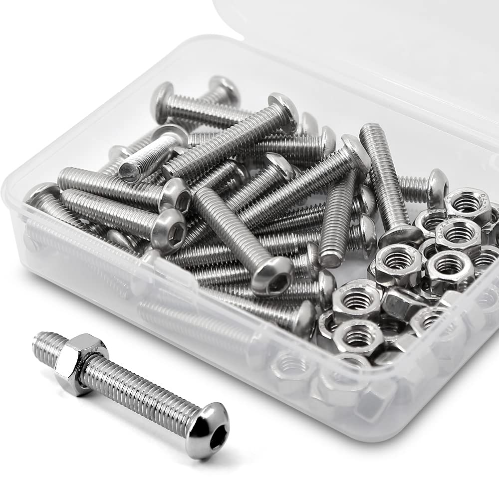 (30 sets) M6-1.0 x 30 mm Hex Socket Screws and Nuts Set 304 Stainless Steel 18-8 Round Head Screws — image 1