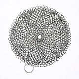 SySrion Round Cast Iron Cleaner Xl 7x7 Inch Premium Stainless Steel Chainmail Scrubber