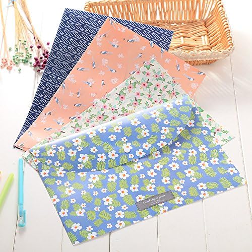 GMissT Floral Plastic File Folder Portable A4 Pouch Bag Case Office School Paper Organizer Pack of 4