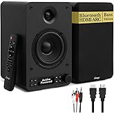 LEMEGA Active Bookshelf Speakers 40W RMS, Powered Stereo Speakers with 4" woofer and 1.25" Tweeter, Bluetooth,USB, HDMI/Optical/AUX/RCA Inputs for PC and TV, LED Display, Bass & Treble Control