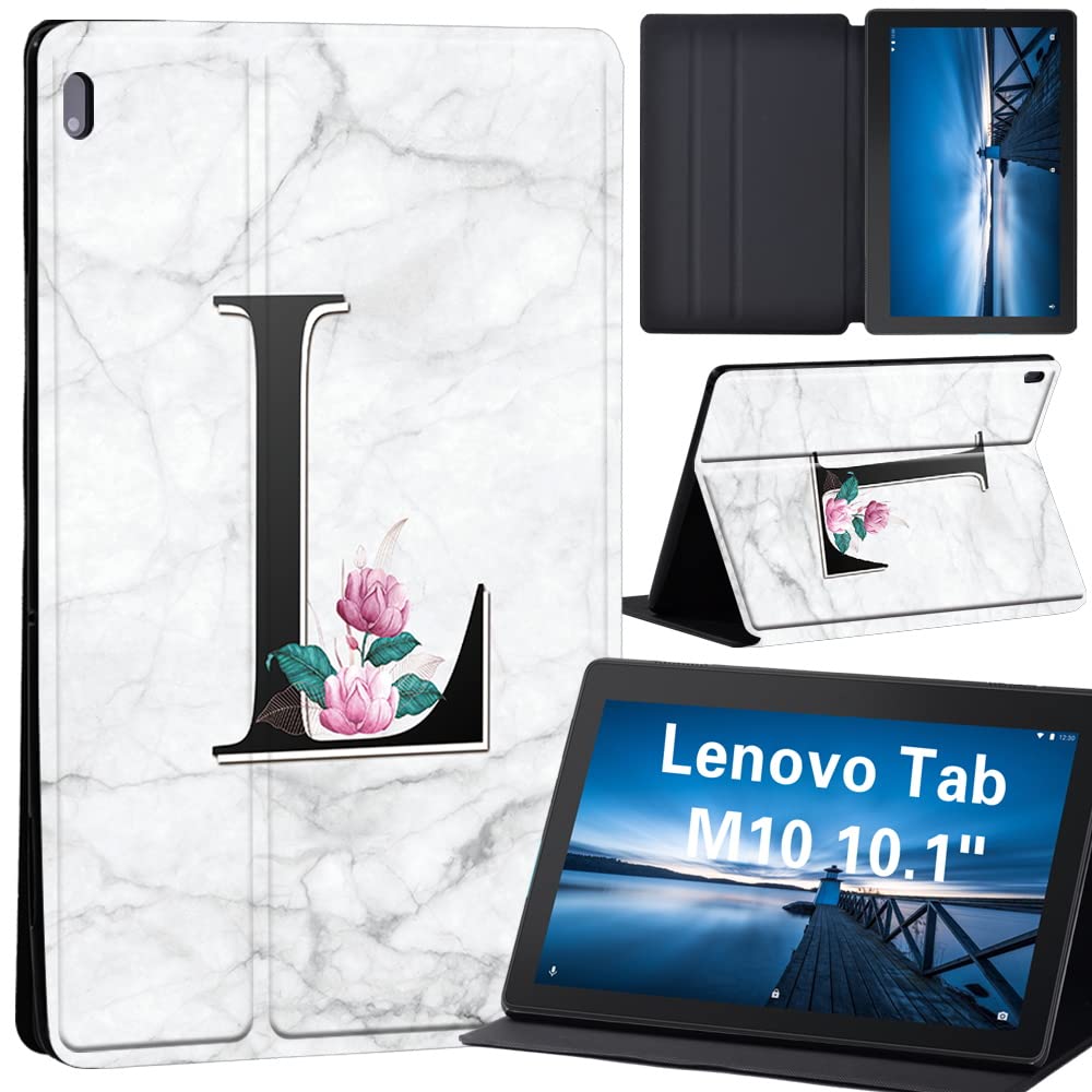 Case for Lenovo Tab M10 TB-X605F/ TB-X605L/ TB-X505F/ TB-X505L - Leather Stand Cover Case for Lenovo Tab M10 10.1-Inch Tablet (letter L on white marble)