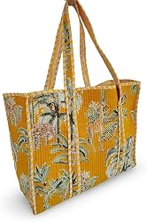 Cotton Floral Block Print Tote Bag Handmade Indian