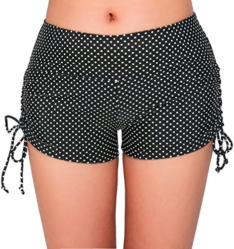 Women's Sporty Adjustable Boy Leg Wide Waistband Fully Lined Bikini Bottom Beach Briefs Tankinis Board Shorts