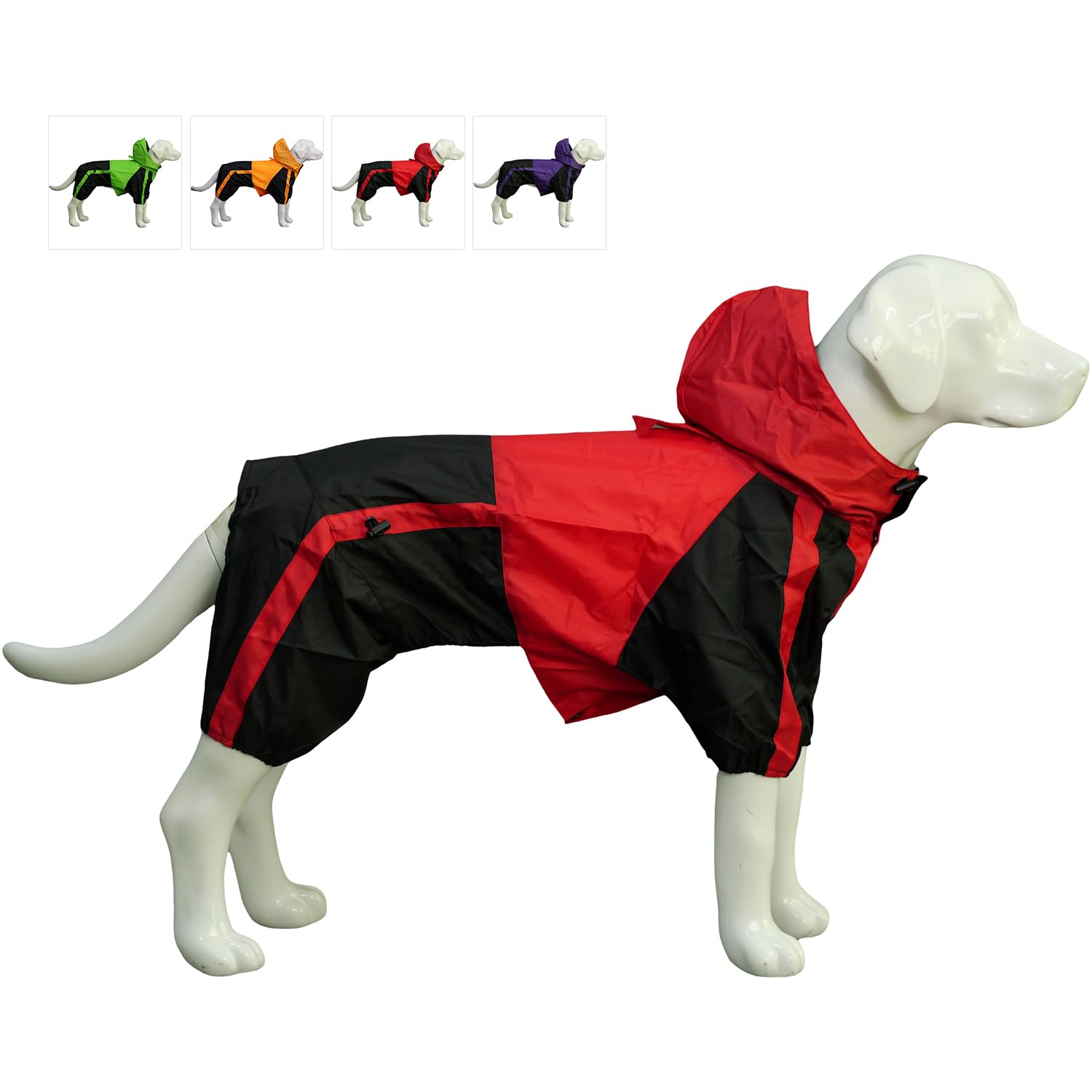 Lovelonglong Dog Hooded Raincoat, Small Dog Rain Jacket Poncho Waterproof Clothes with Hood Breathable 4 Feet Four Legs Rain Coats for Large Dogs Red L-M