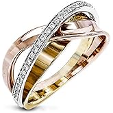925 Sterling Silver Women's Fashion Tricolor Geometric Line Cross Ring in 18K Rose Gold Ring Sparkling Full Diamond Ring Multi Row Cross Ring Eternity Engagement Wedding Rings Sizes 6-10 562 (9)