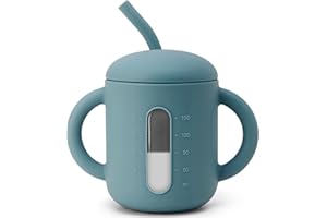 SAMiGO Silicone Baby Straw Cup for 6 12 18 Months, Sippy Cup for Infant and Toddler Training and Water Drinking, 6 OZ