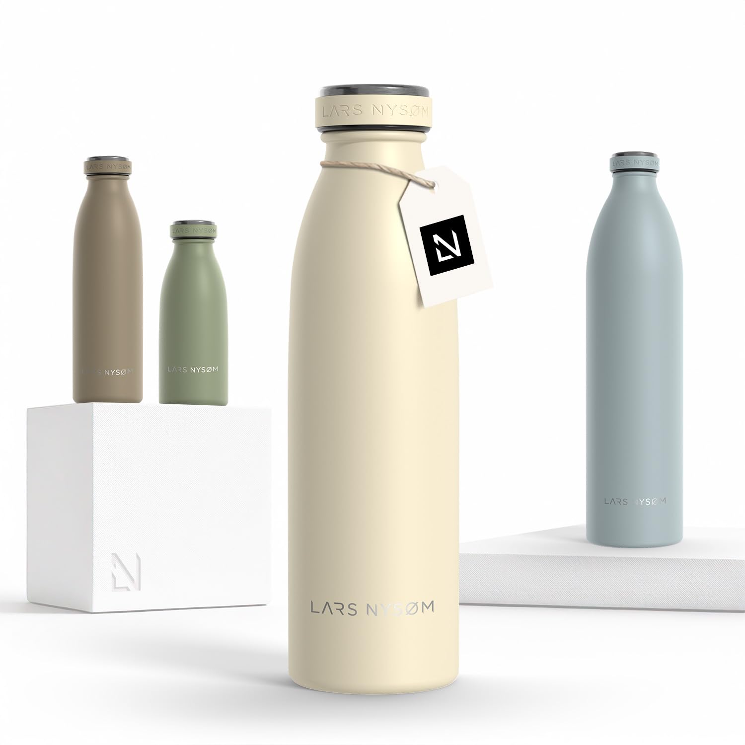 LARS NYSØM Stainless Steel Insulated Water Bottle 350ml, 500ml, 750ml, 1L, 1 5 Liter | Insulated Thermo Flask for Hot and Cold Beverages | Leakproof Drinking Bottle (Almond Beige, 500ml)
