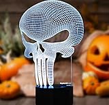3D Punisher Skull Lighting by Playtime 123 is a Great Nightlight with a Soft Glow for Kids. These Lights Make Beautiful Gifts and Amazing Desk Lamps for Dad. Start enjoying your own 3d Light Today!