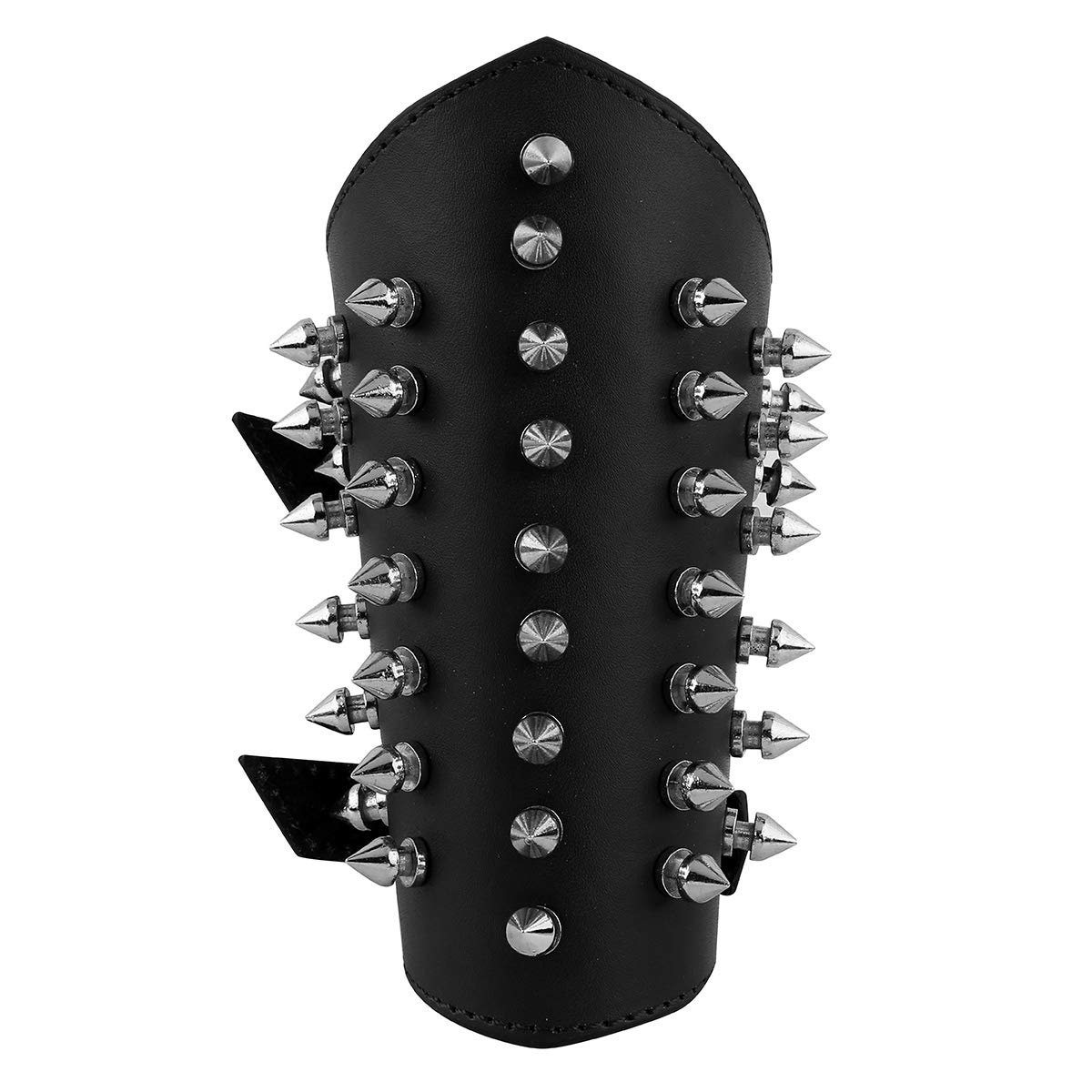 TiaoBug 1Pc Unisex Mens Faux Leather Lace-Up Gauntlet Wristband Wide Bracer Protective Arm Armor Cuff Black Metal Spikes One Size