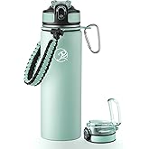 GOSWAG Insulated Sports Water Bottle, 24oz 2 Lids(with Straw/No Straw), Stainless Steel Water Bottles with Paracord Handle, Insulated Bottle with Double-Wall Vacuum Insulation