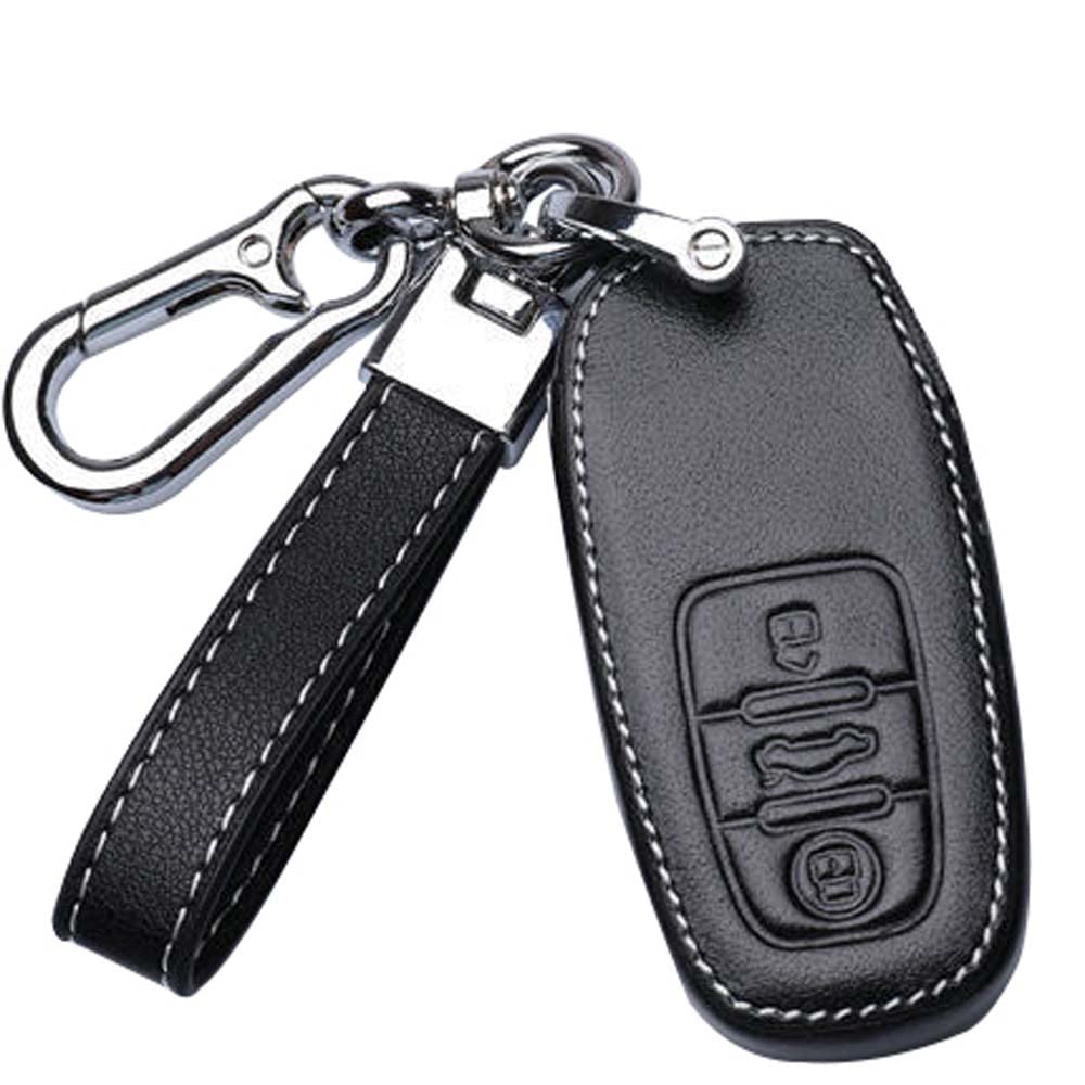 HIBEYO Smart Car Key Case Protective Key Case Cover Cowhide Leather fits for Audi A4 A5 A6 A7 A8 Q5 R8 S4 S5 S7 RS4 RS5 RS6 Remote Key Keychain Accessories-A Pink