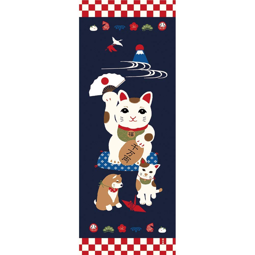 Hamamonyo Nassen Tenugui Towel Maneki Neko Fortune Cat and Friends