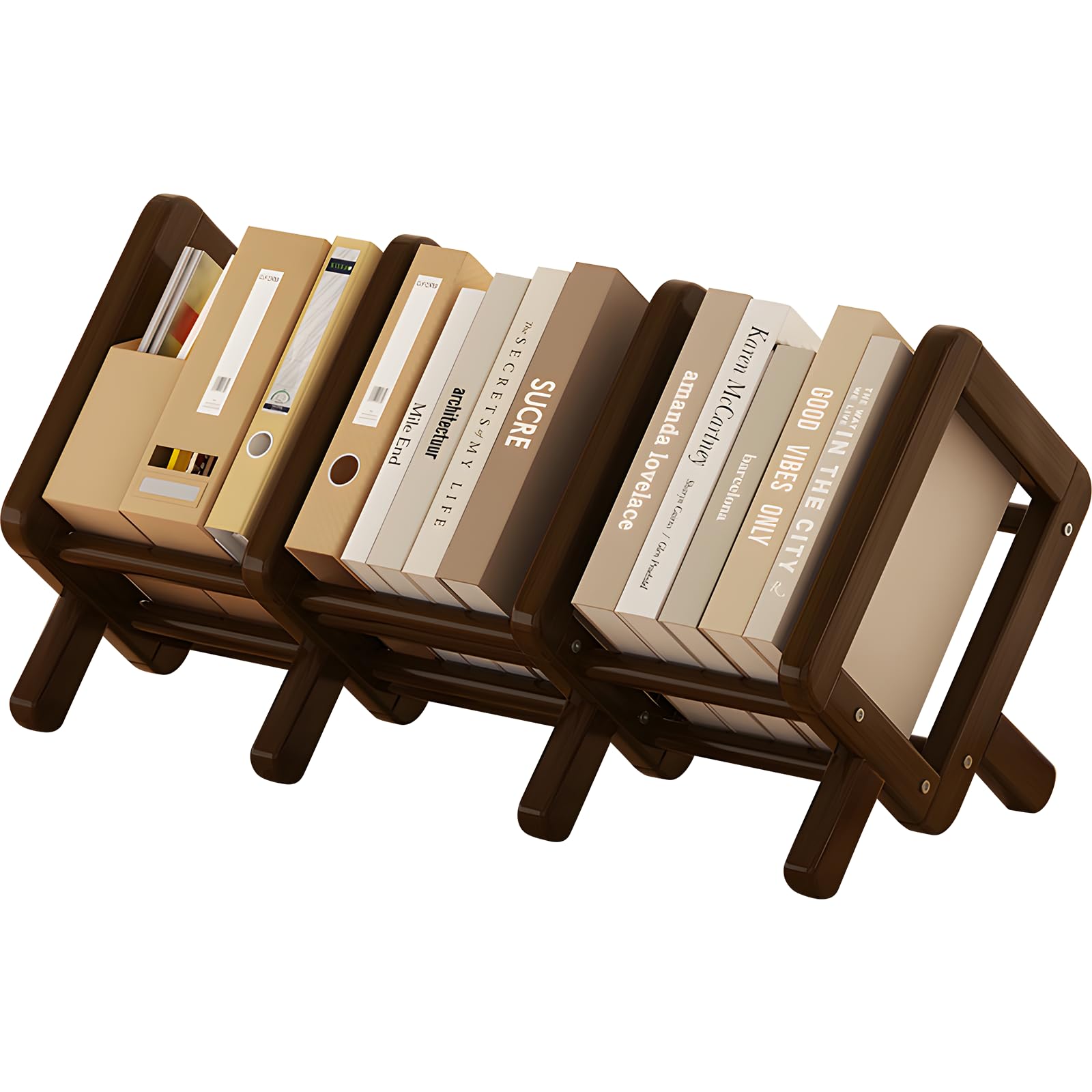 Photo 1 of Expandable Book Organizer,Bamboo Desktop Bookshelf,Compact Tabletop Bookshelf for Small Spaces,Bookshelves Rack for CDs/Magazine/Cookbook Display,Storage Shelf Bookcase for Office, Home (Coffee