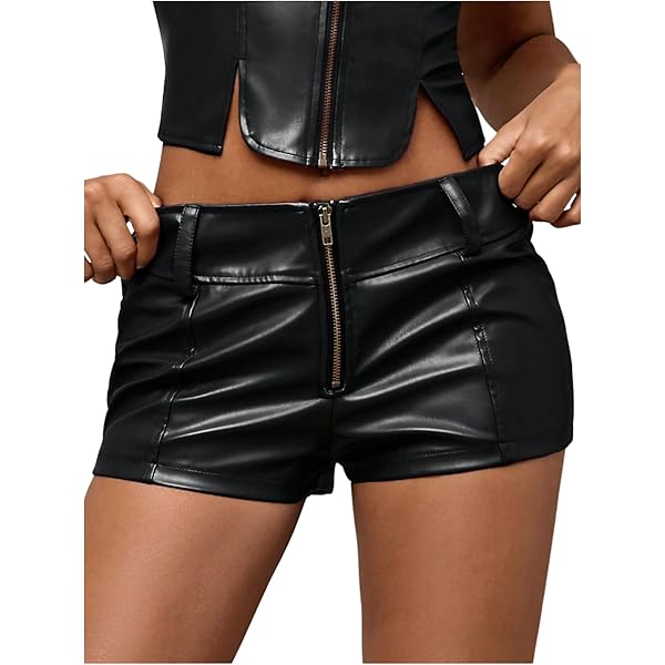 バッグ leather short Back SCHHJZPJ High Waisted Black Faux Leather Shorts for Women (Black