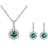 Celestara Jewelry, 925 Sterling Silver Bridal Jewelry Set for Women, Gemstone Pendant Necklace and Earrings - Cubic Zirconia Halo Design with Elegant Box