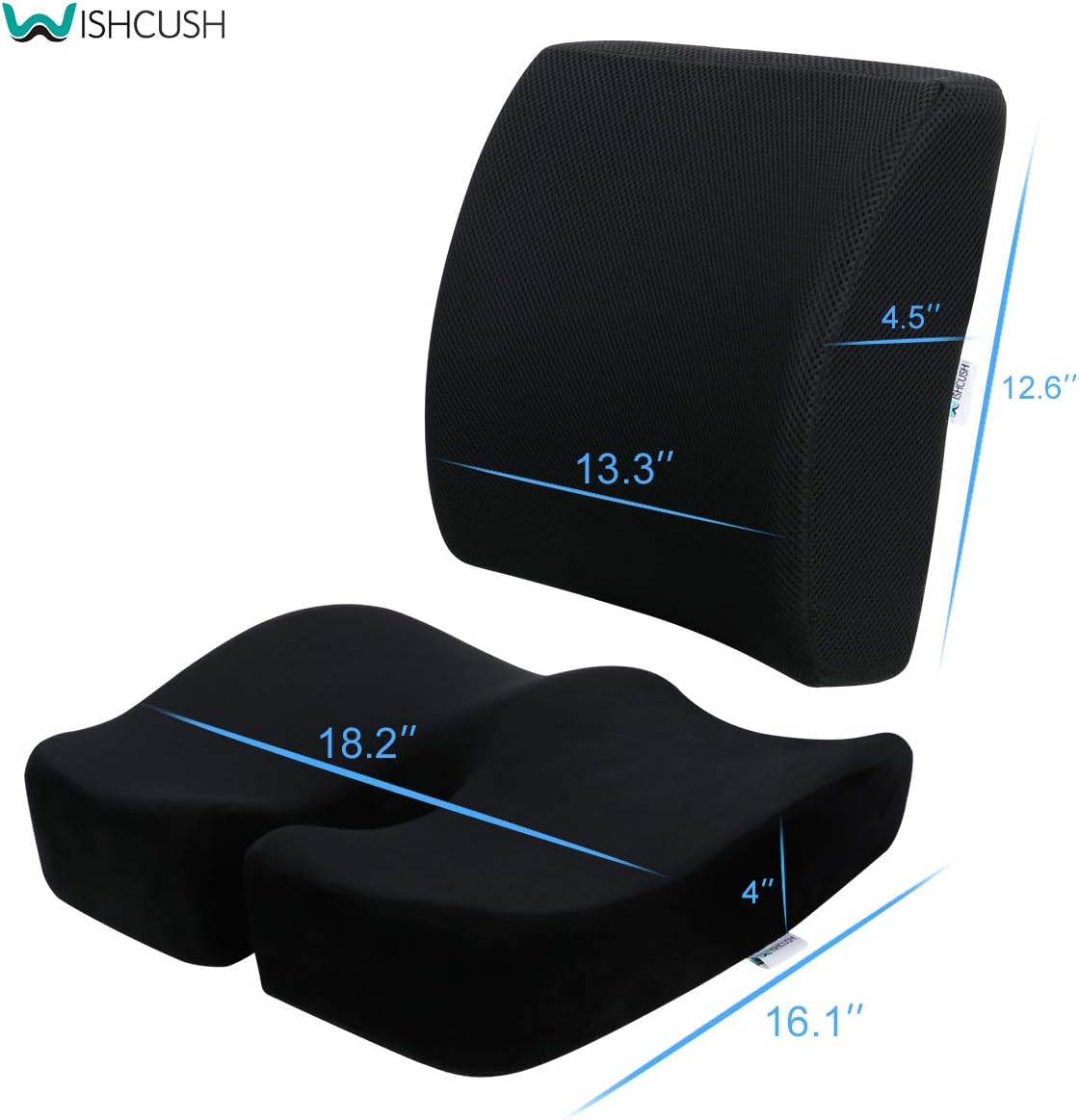Wishcush Memory Foam Seat Cushion and Lumbar Support for Office Chair, Desk Chair Cushions Ergonomically Designed for Coccyx, Tailbone, Butt and Lower Back: Home & Kitchen