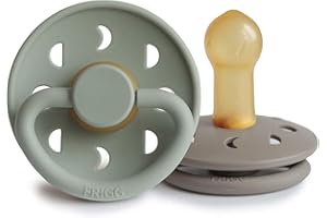 FRIGG Moon Natural Rubber Baby Pacifier | Made in Denmark | BPA-Free (Sage/Portobello, 6-18 Months) 2-Pack