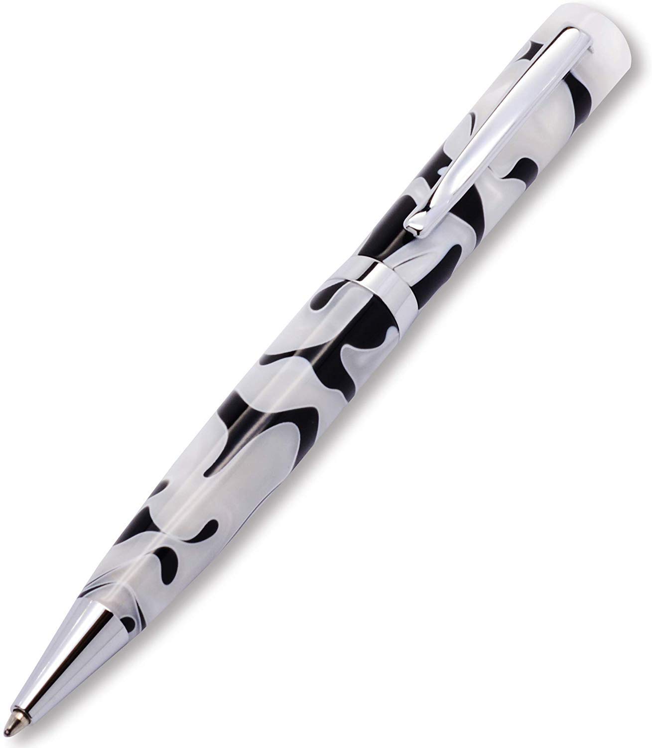 LACHIEVA LUX White Luxury Resin Celluloid Finished Ballpoint Pen for Writing. Nice Ball Pen Set Gift for Women & Men. (White/Black)