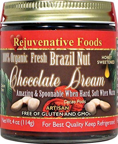 Honey Chocolate Brazil-Nut Smooth-Creamy-Dream,Pure,Fresh,Nutrition,Dairy-Free,StoneGround,100% Certified USDA Organic,white-sugar-free,antioxidants,fudge candy-in-glass-jar,Rejuvenative Foods-9oz